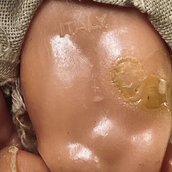Vintage 4" Italian Celluloid Baby Doll W/ Cloth Outfit - Handmade Details & Wear - Picture 6 of 8